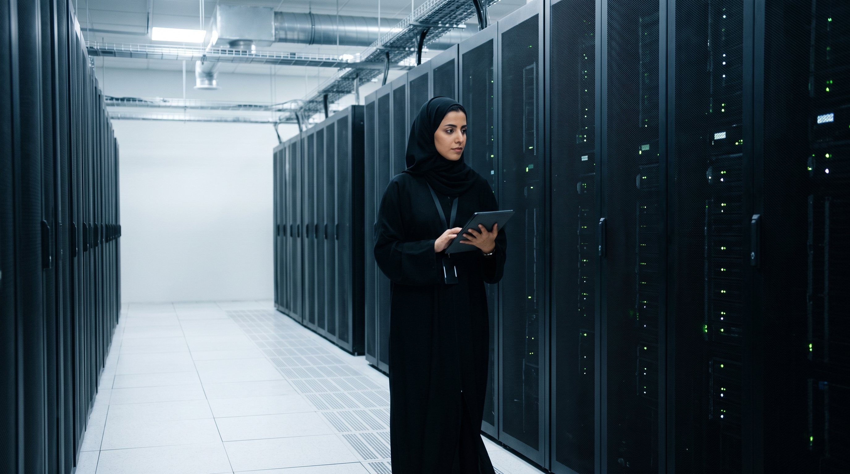 An engineer in a data centre in Riyadh