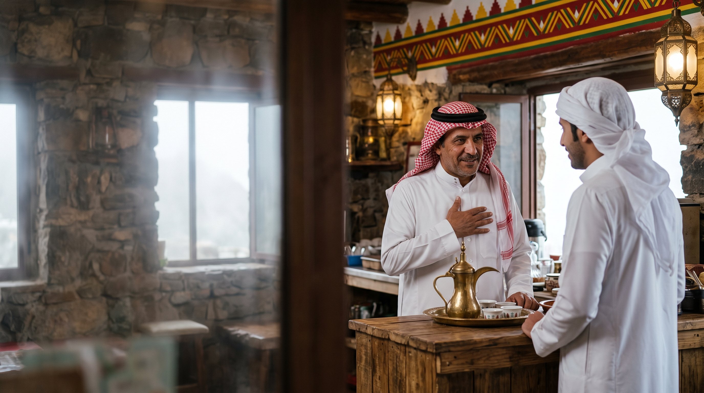 A café owner and a contributor shaking hands