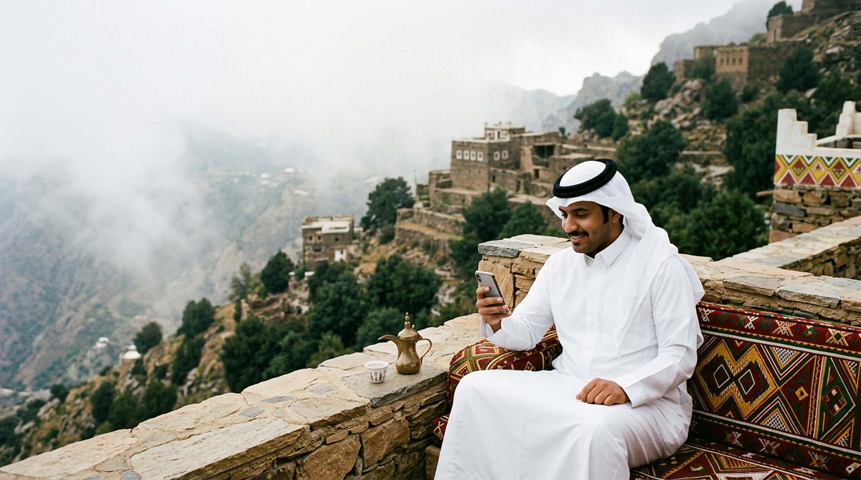 A contributor on a terrace in Abha with his phone