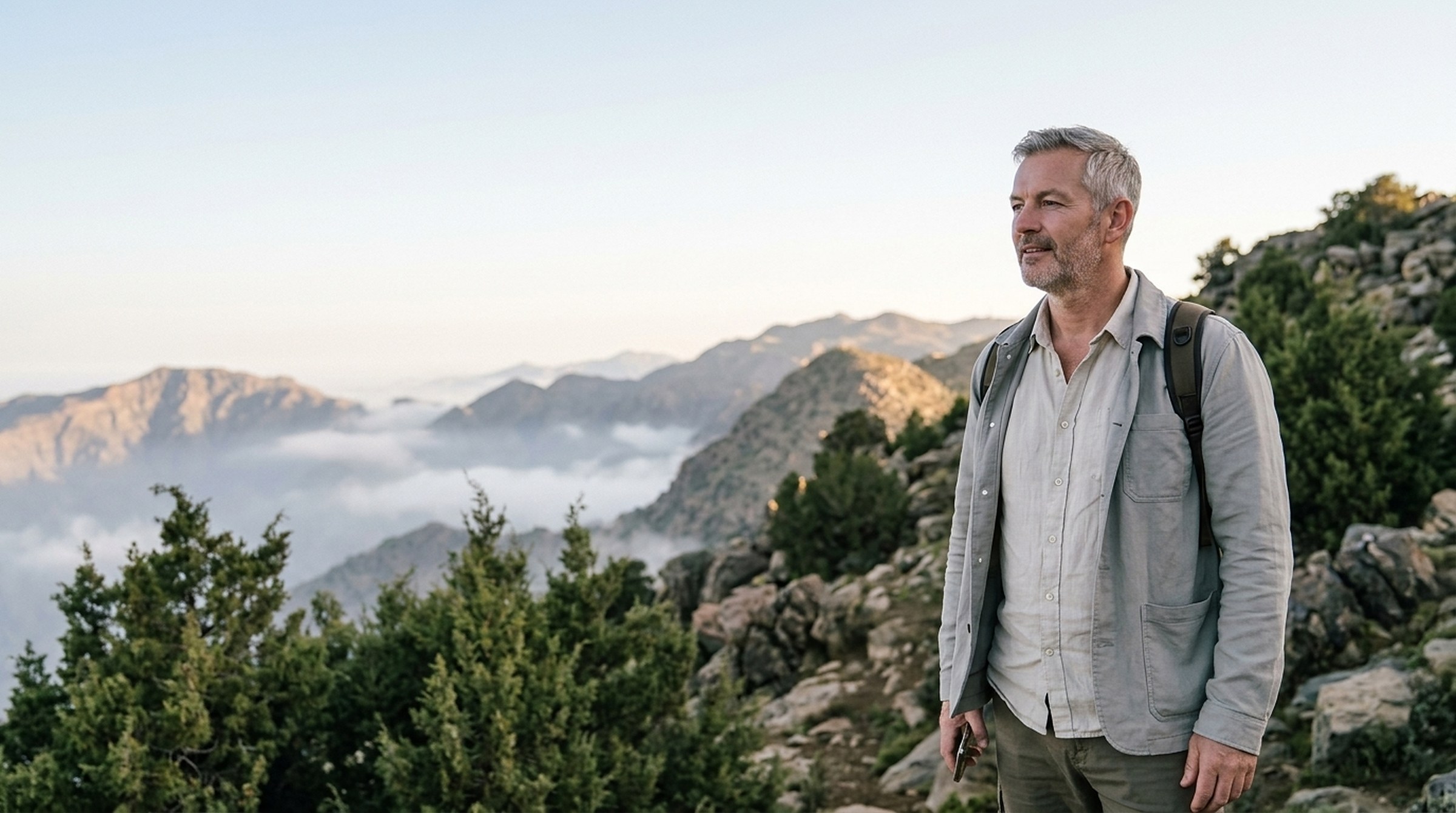 James at a viewpoint above Abha at sunrise