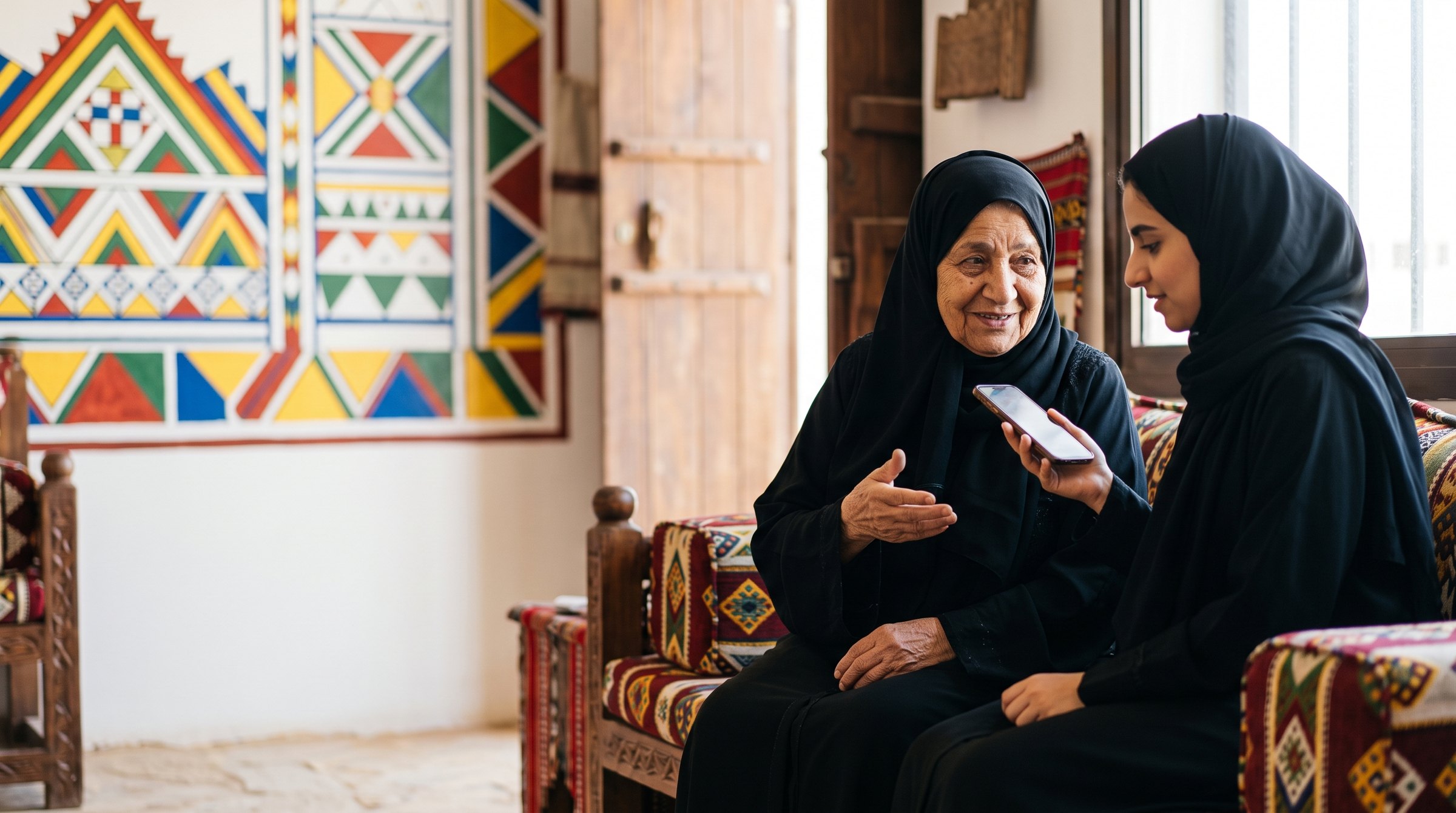 A young woman records her grandmother